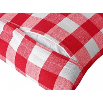 Pack Of_4 Cotton Checkered Cushion Cover With Pom Pom (Red, Size: 20x20 In) - Image 4