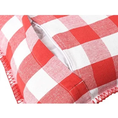 Pack Of_2 Cotton Checkered Cushion Cover With Blanket Stitch (Red, Size: 18x18 In) - Image 2