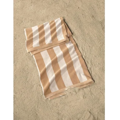 Cotton Striped Bath Towels (Beige & White, Size: 36x71 In) - Image 2