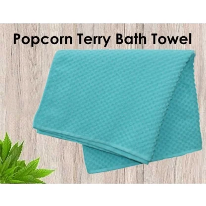 Cotton Popcorn Weave Bath Towels (Aqua Blue, Size: 28x59 In) - Image 2