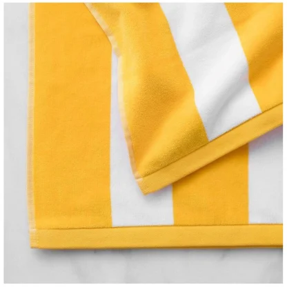 Cotton Solid Bath Towels (Yellow & White, Size: 36x71 In) - Image 3