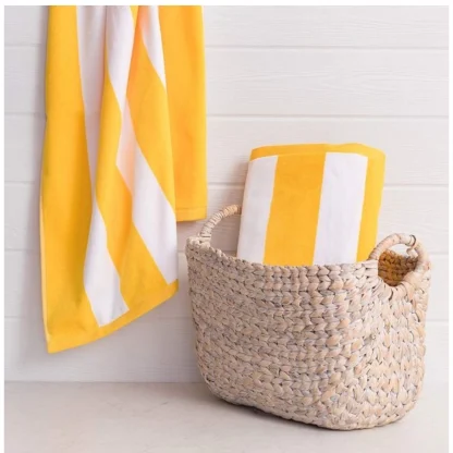 Cotton Solid Bath Towels (Yellow & White, Size: 36x71 In) - Image 4