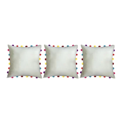 Cotton Solid Pom Pom Cushion Covers (Off-white, Size: 18x18 In) - Image 3