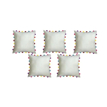 Cotton Solid Pom Pom Cushion Covers (Off-white, Size: 18x18 In) - Image 2