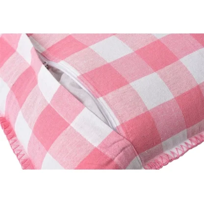 Pack Of_2 Cotton Checkered Cushion Cover With Blanket Stitch (Baby Pink, Size: 12x20 In) - Image 2