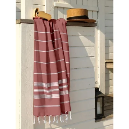 Cotton Striped Bath Towels (Red, Size: 30x59 In) - Image 4