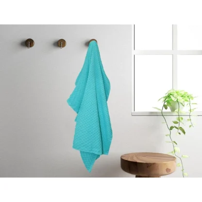 Cotton Popcorn Weave Bath Towels (Aqua Blue, Size: 28x59 In) - Image 3