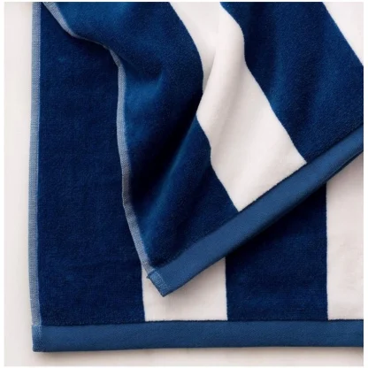 Cotton Solid Bath Towels (Blue & White, Size: 36x71 In) - Image 3