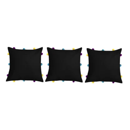 Cotton Solid Pom Pom Cushion Covers (Black, Size: 12x12 In) - Image 3