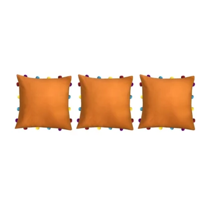 Cotton Solid Pom Pom Cushion Covers (Orange, Size: 14x14 In) - Image 3