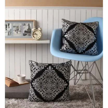 Pack Of_2 Cotton Printed Cushion Cover Sets (Black, Size: 16x16 In) - Image 4