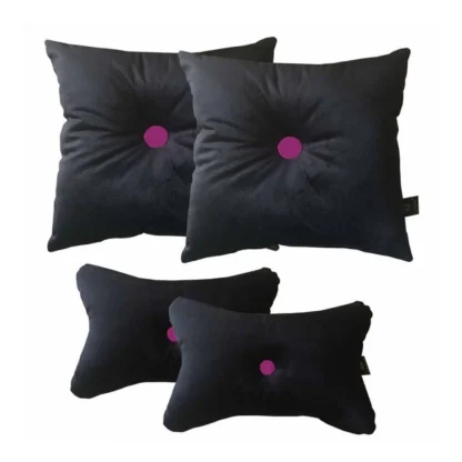 Pack Of_4 Polyester Solid Car Pillow Sets (Black & Pink, Size: 12x12 In)