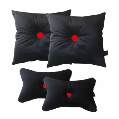 Pack Of_4 Polyester Solid Car Pillow Sets (Black & Red, Size: 12x12 In)