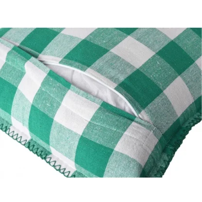 Pack Of_2 Cotton Checkered Cushion Cover With Blanket Stitch (Green, Size: 12x20 In) - Image 2