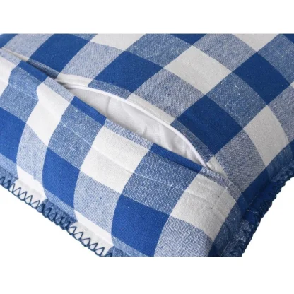 Pack Of_2 Cotton Checkered Cushion Cover With Blanket Stitch (Blue, Size: 12x20 In) - Image 2