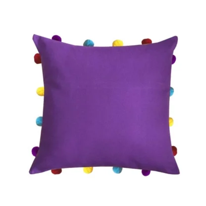 Cotton Solid Pom Pom Cushion Covers (Dark Purple, Size: 14x14 In)