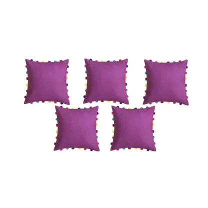 Cotton Solid Pom Pom Cushion Covers (Purple, Size: 18x18 In) - Image 2