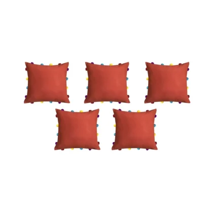 Cotton Solid Pom Pom Cushion Covers (Orange, Size: 14x14 In) - Image 2