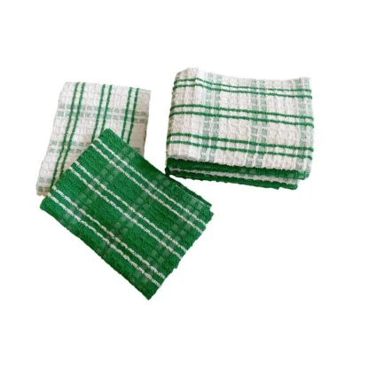 Pack Of_6 Cotton Checkered Kitchen Towel Sets (Green) - Image 2