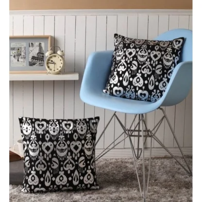 Pack Of_2 Cotton Printed Cushion Cover Sets (Black, Size: 16x16 In) - Image 4