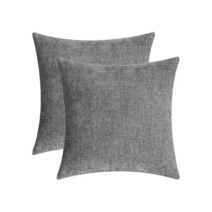 Pack Of_2 Chenille Checkered Cushion Covers (Grey, Size: 16x16 In)