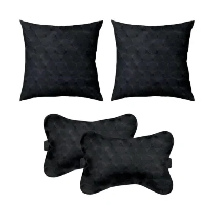 Pack Of_4 Polyester Printed Car Pillow Sets (Black, Size: 12x12 In)