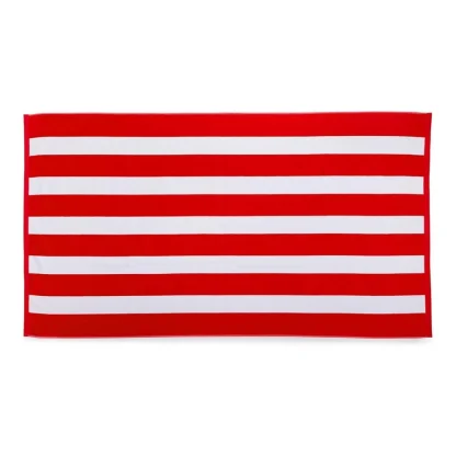 Cotton Striped Bath Towels (Red & White, Size: 36x71 In) - Image 3