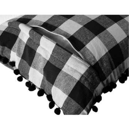 Pack Of_2 Cotton Checkered Cushion Cover With Pom Pom (Black, Size: 18x18 In) - Image 2