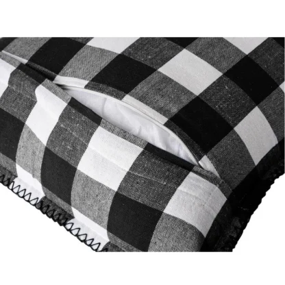 Pack Of_2 Cotton Checkered Cushion Cover With Blanket Stitch (Black, Size: 12x20 In) - Image 2