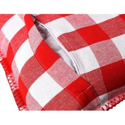 Pack Of_2 Cotton Checkered Cushion Cover With Blanket Stitch (Red & White, Size: 12x20 In) - Image 2