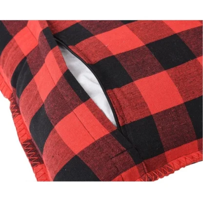 Pack Of_2 Cotton Checkered Cushion Cover With Blanket Stitch (Red & Black, Size: 12x20 In) - Image 3