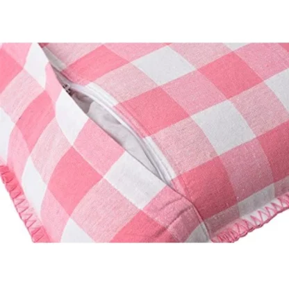 Pack Of_2 Cotton Checkered Cushion Cover With Blanket Stitch (Baby Pink, Size: 16x16 In) - Image 2