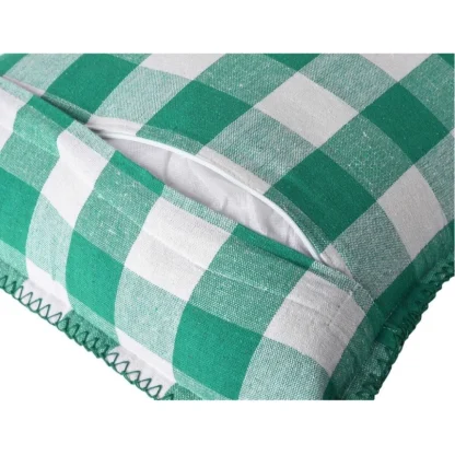 Pack Of_2 Cotton Checkered Cushion Cover With Blanket Stitch (Green, Size: 18x18 In) - Image 2