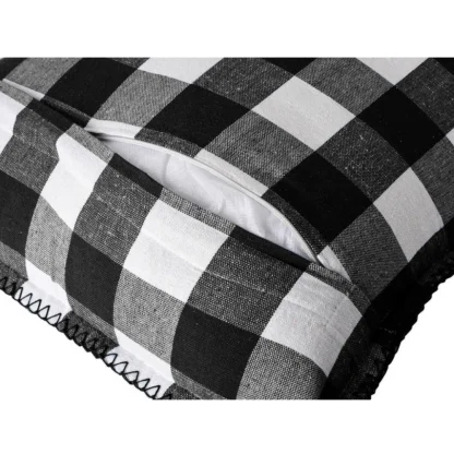 Pack Of_2 Cotton Checkered Cushion Cover With Blanket Stitch (Black & White, Size: 18x18 In) - Image 2