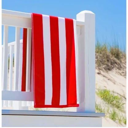 Cotton Striped Bath Towels (Red & White, Size: 36x71 In) - Image 2