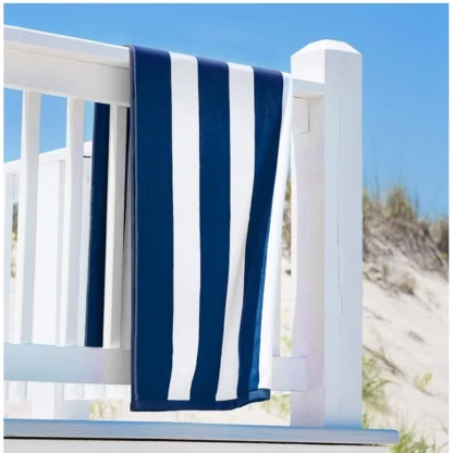 Cotton Solid Bath Towels (Blue & White, Size: 36x71 In) - Image 2