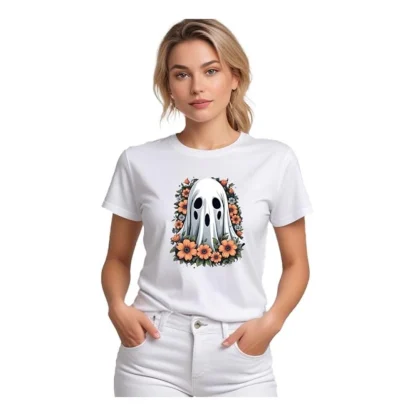 Women's Polyester Solid Printed Round Neck Half Sleeve T-shirt (White)