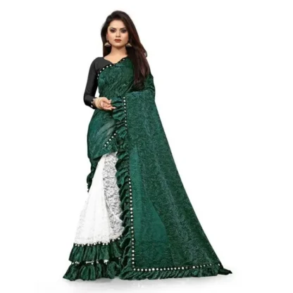 Women's Silk With Mirror Lace Solid Saree With Unstitched Blouse (Green, 5-5 Mtrs)