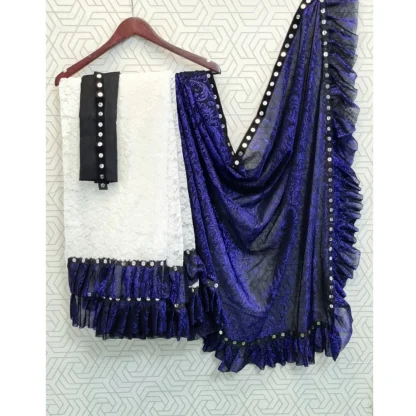 Women's Silk With Mirror Lace Solid Saree With Unstitched Blouse (Blue, 5-5 Mtrs) - Image 2