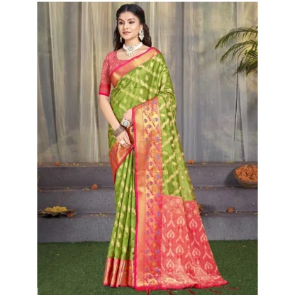 Women's Silk Woven Design Saree With Unstitched Blouse 5.5Mtr (Green) - Image 2