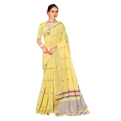 Women's Cotton Printed Saree With Unstitched Blouse 5.5Mtr (Yellow)