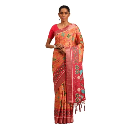 Women's Cotton Printed Saree With Unstitched Blouse 5.5Mtr (Multicolor)