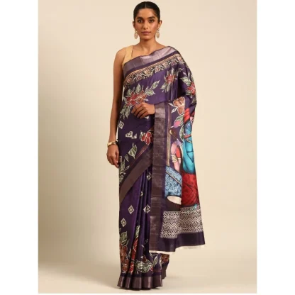 Women's Cotton Printed Saree With Unstitched Blouse 5.5Mtr (Purple-Pink) - Image 2