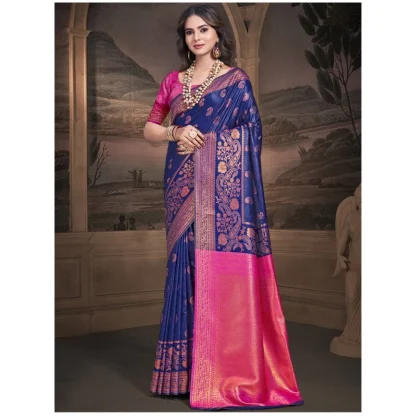 Women's Silk Woven Design Saree With Unstitched Blouse 5.5Mtr (Blue) - Image 2