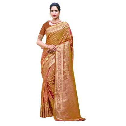 Women's Silk Printed Saree With Unstitched Blouse 5.5Mtr (Brown)