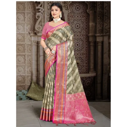 Women's Silk Woven Design Saree With Unstitched Blouse 5.5Mtr (Grey) - Image 2