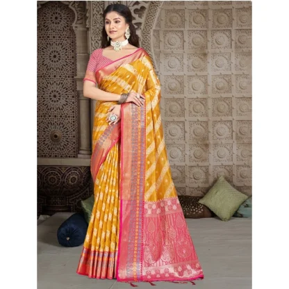 Women's Silk Woven Design Saree With Unstitched Blouse 5.5Mtr (Mustard) - Image 2