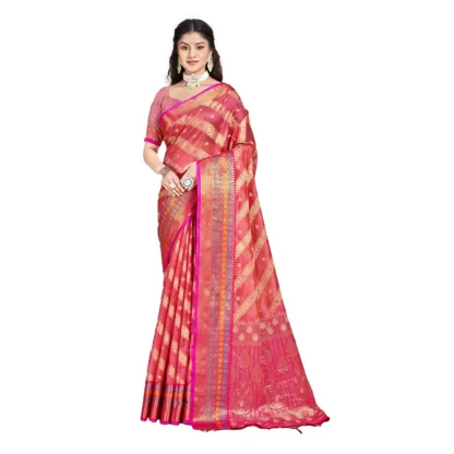 Women's Silk Woven Design Saree With Unstitched Blouse 5.5Mtr (Pink)