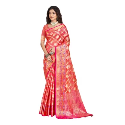 Women's Silk Woven Design Saree With Unstitched Blouse 5.5Mtr (Pink)