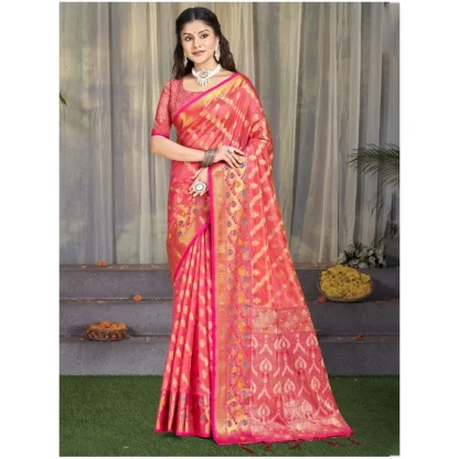 Women's Silk Woven Design Saree With Unstitched Blouse 5.5Mtr (Pink) - Image 2